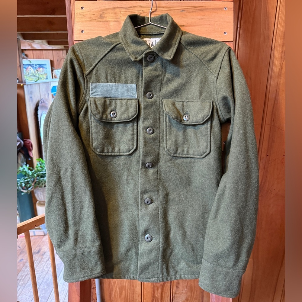 Vintage Wool Shirt Jacket  Olive Green US Army Military Men's 1970’s